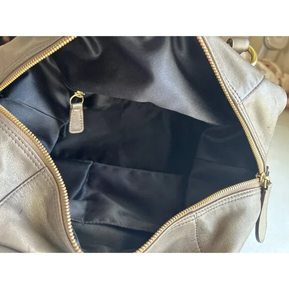 Coach Leather Satchel Bag Taupe With Gold Accents Zip Top Double Handles - Picture 8 of 16